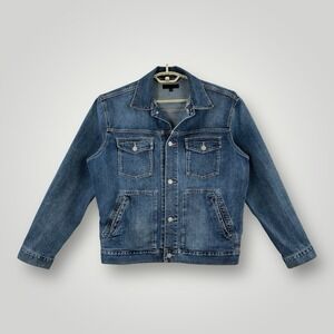 Uniqlo Trucker Jacket Biker Blue Jean Denim Mens MEDIUM Western Grunge